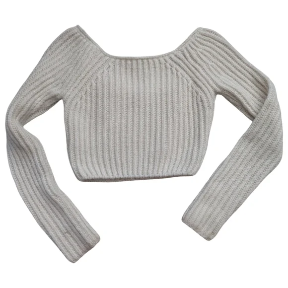 ASTR THE LABEL Mallory Off Shoulder Cream Ribbed Knit Sweater Crop Top  Small - Picture 6 of 11